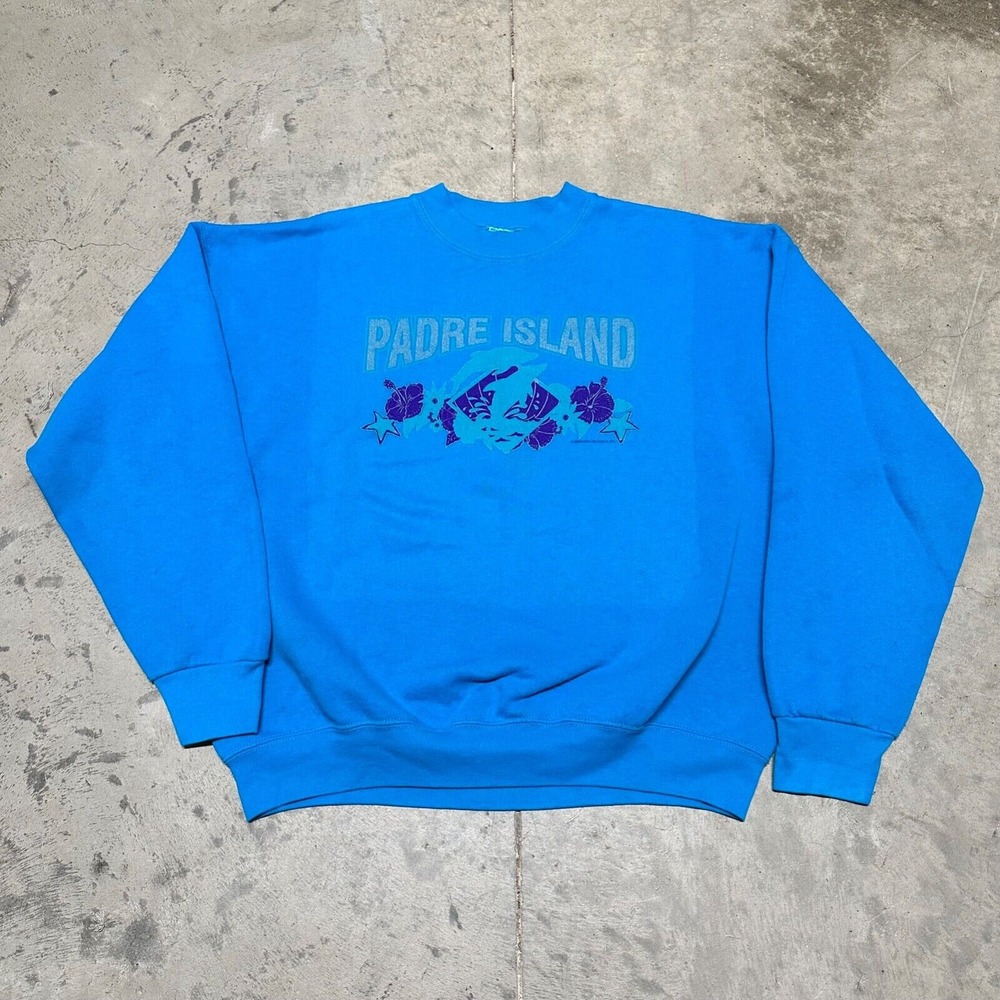 Vintage Padre Island Crewneck Sweatshirt Size XL Blue Texas Beach Vacation